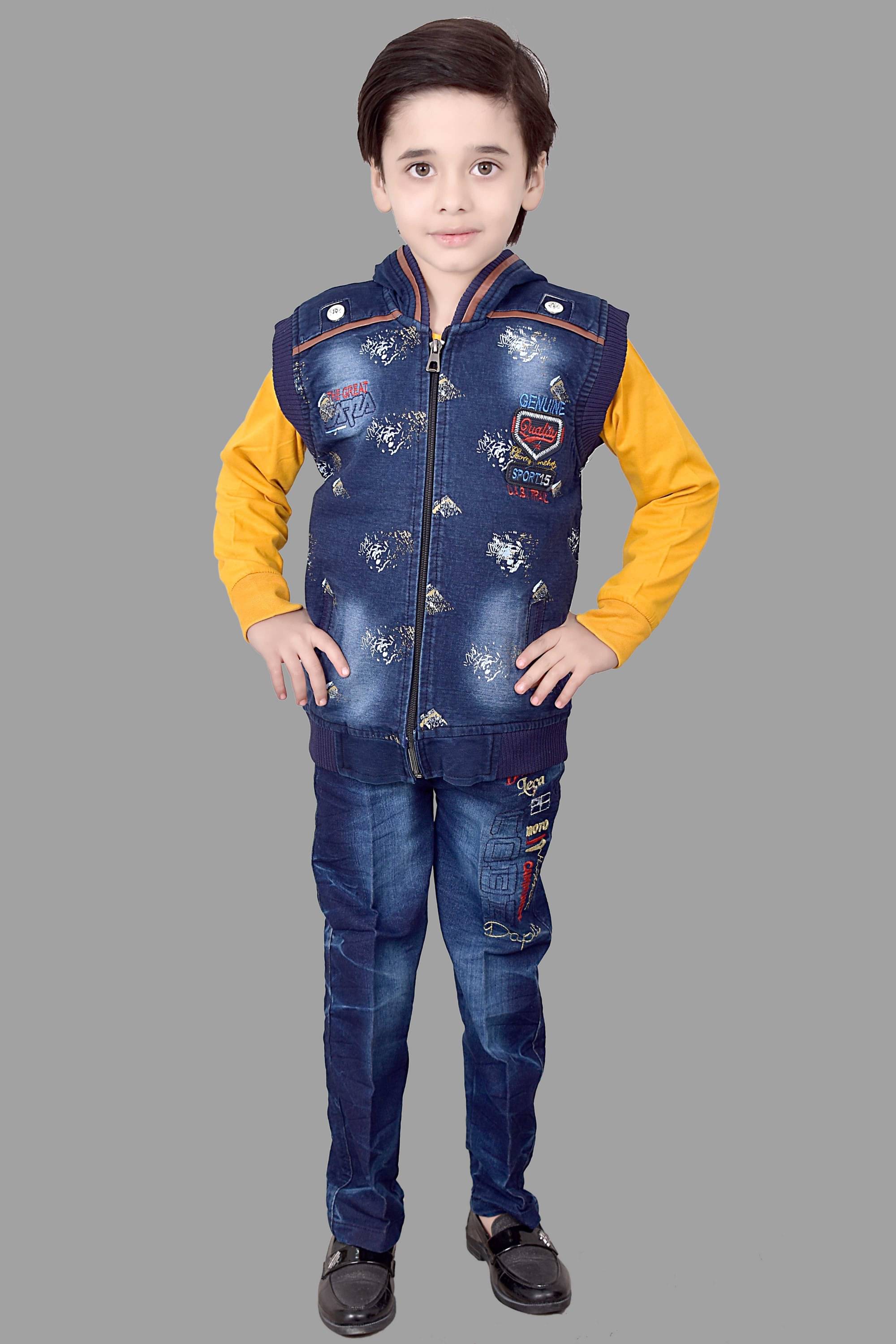 Arshia Fashions Pack of 1 Boys Cotton T-Shirt & Jeans Set ( Yellow ) Arshia Fashions Pack of 1 Boys Cotton T-Shirt & Jeans Set ( Yellow )