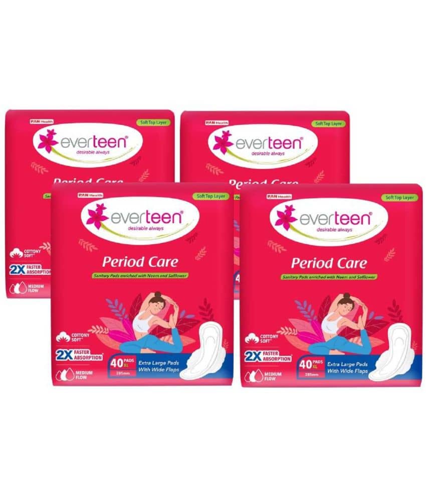 Everteen Period Care XL Soft Sanitary Pads For Medium Flow, 40 Pads Each (Pack of 4)