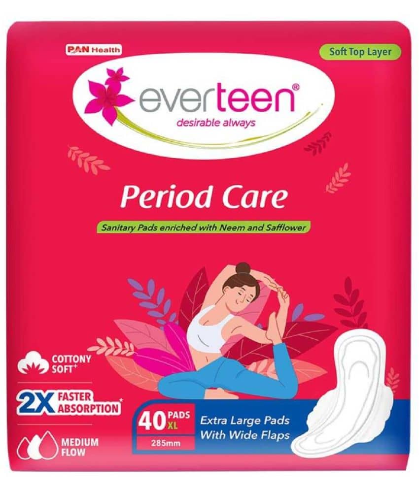 everteen Period Care XL Soft 40 Sanitary Pads Enriched with Neem and Safflower - 1 Pack (40 Pads)