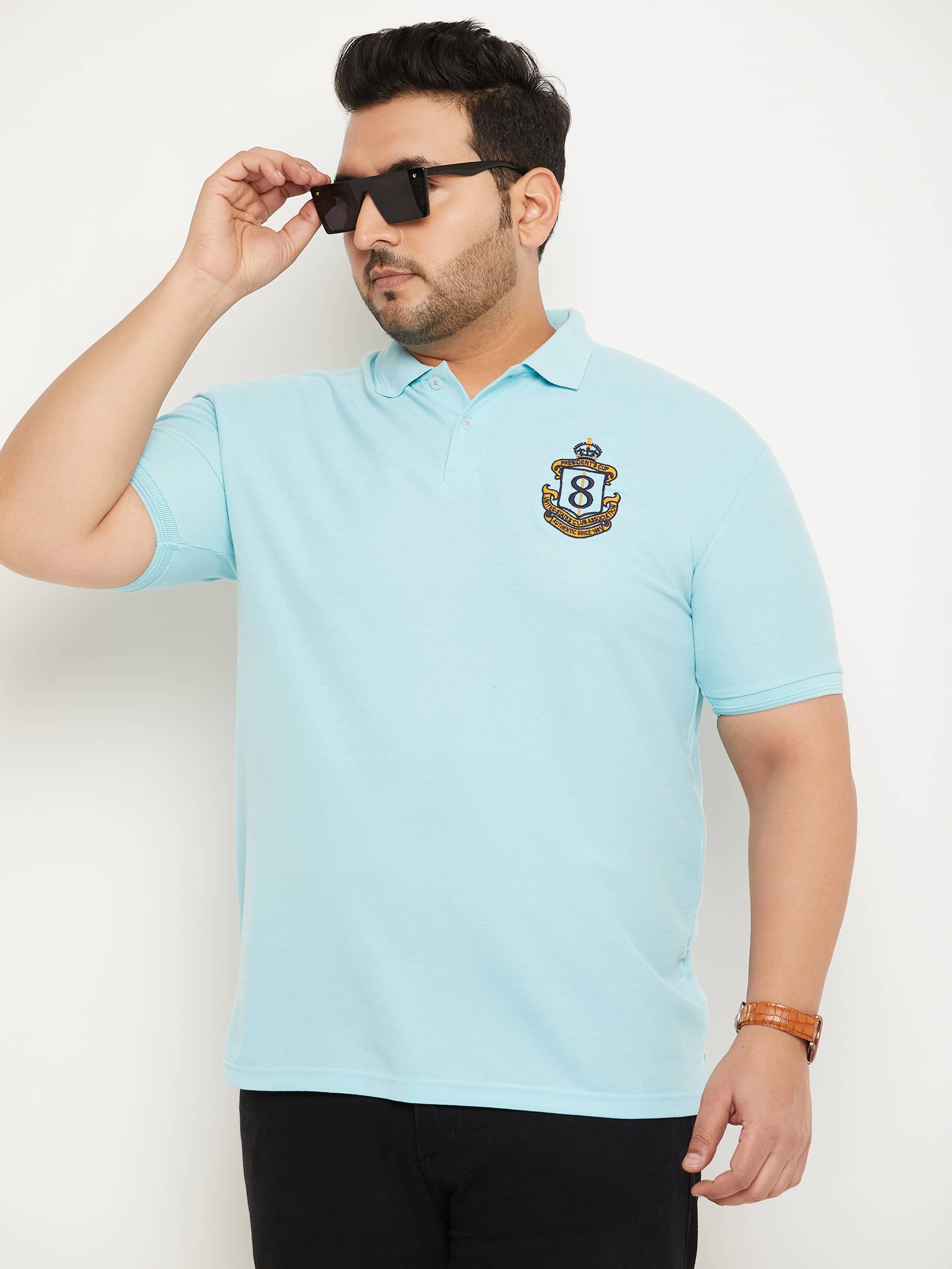 GET GOLF Pack of 1 Cotton Blend Regular Fit Solid Half Sleeves Men's Polo T Shirt ( Aqua )