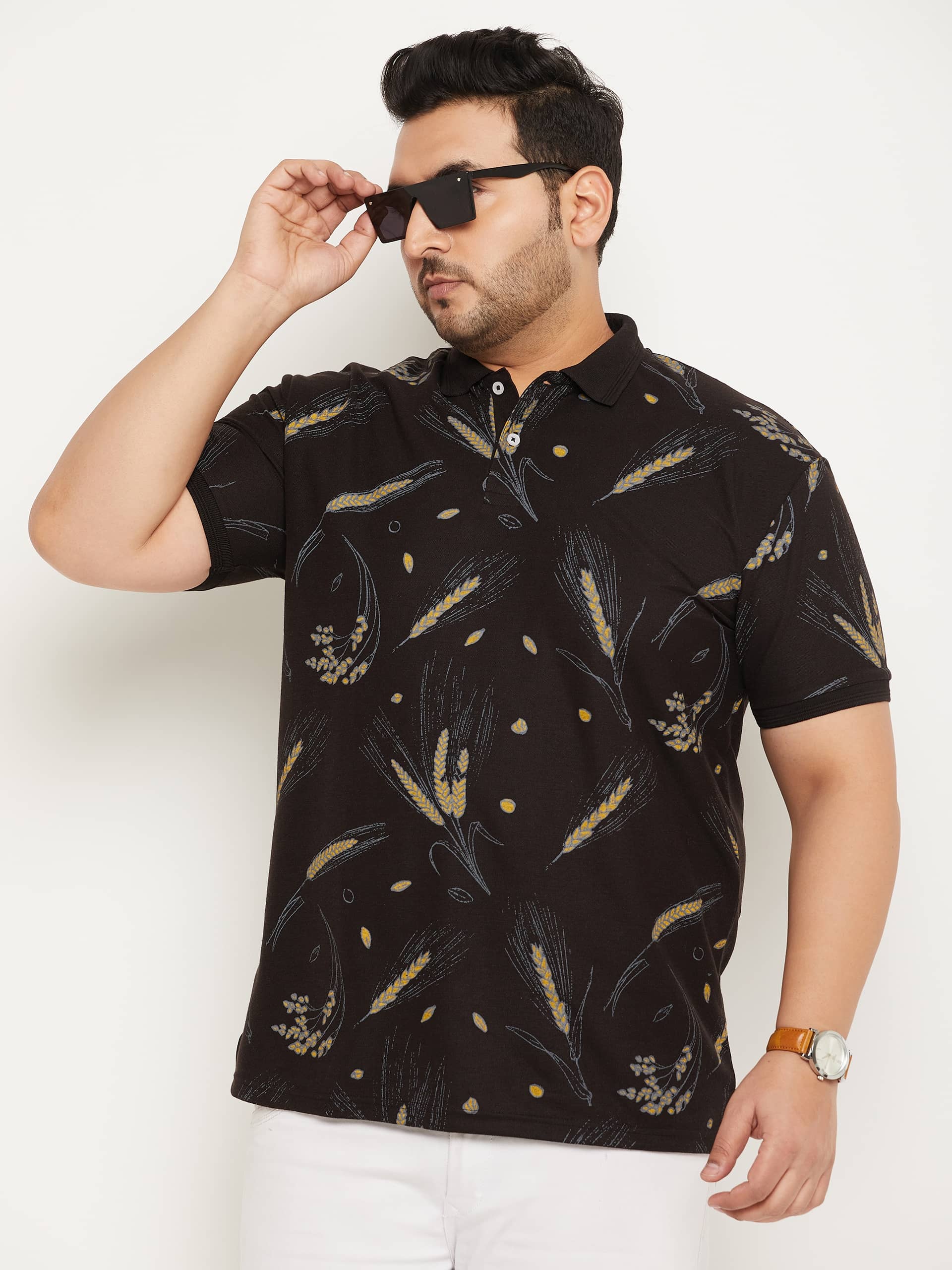 GET GOLF Pack of 1 Cotton Blend Regular Fit Printed Half Sleeves Men's Polo T Shirt ( Black )