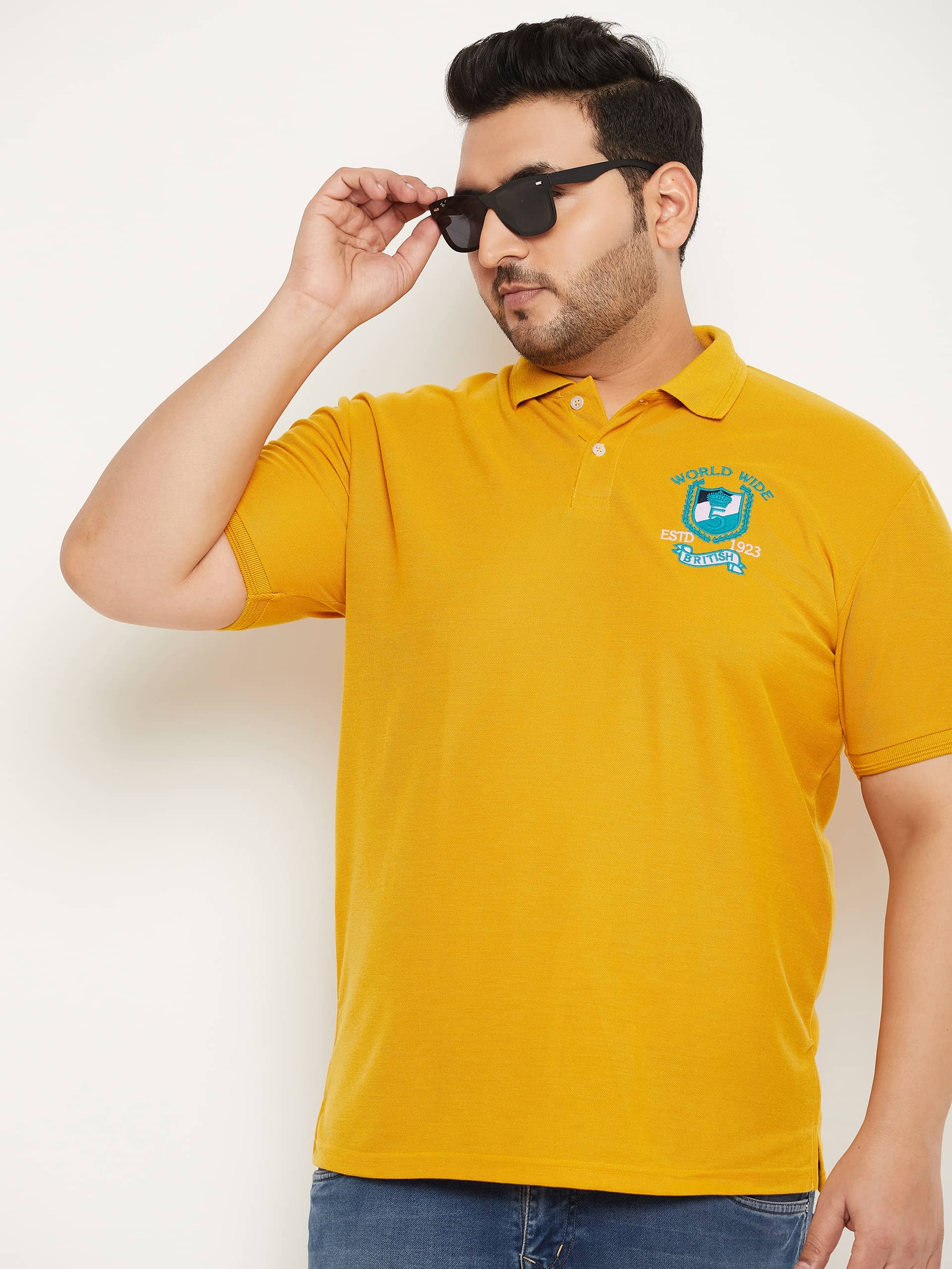 GET GOLF Pack of 1 Cotton Blend Regular Fit Solid Half Sleeves Men's Polo T Shirt ( Mustard )