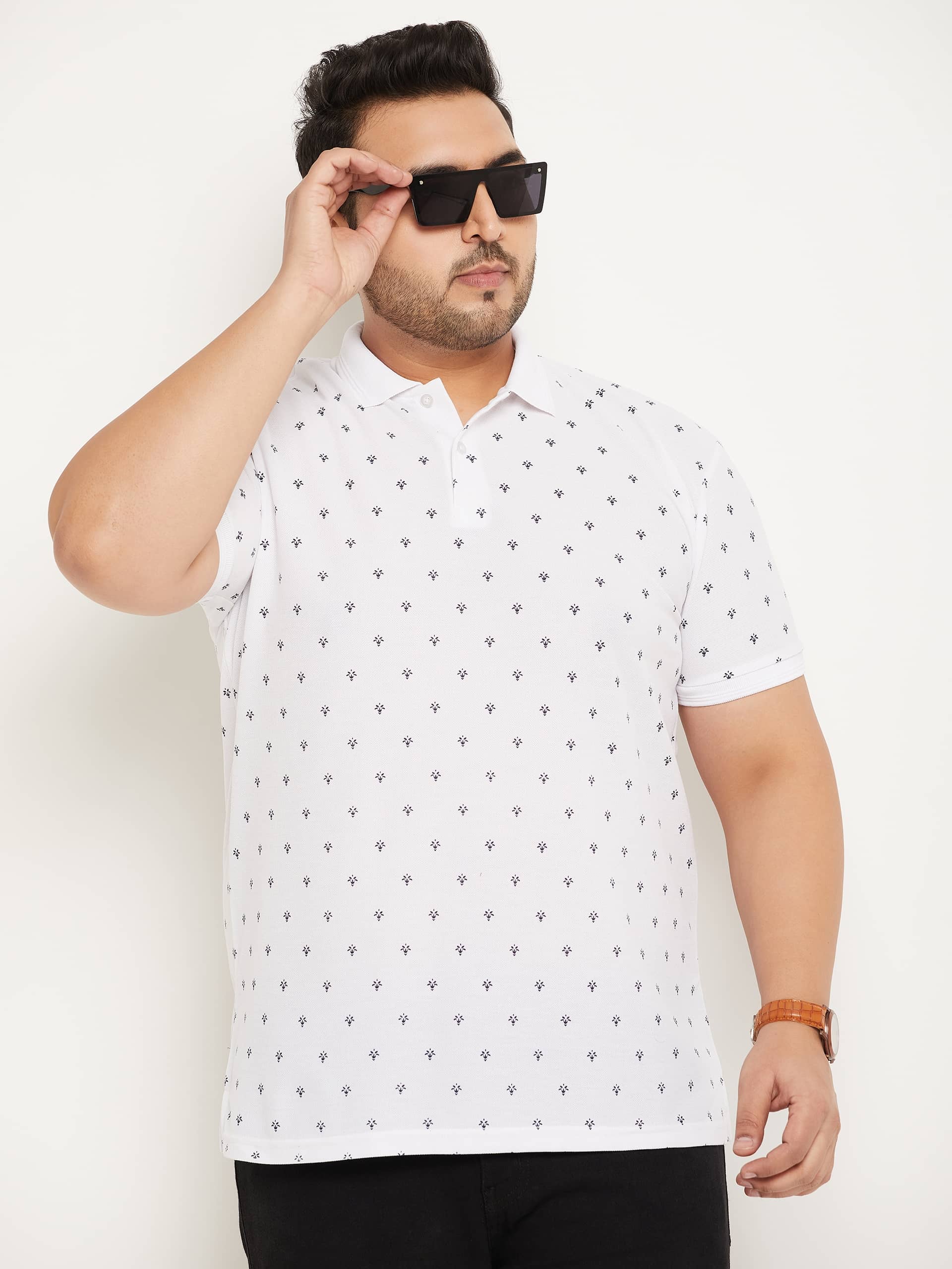 GET GOLF Pack of 1 Cotton Blend Regular Fit Printed Half Sleeves Men's Polo T Shirt ( White )