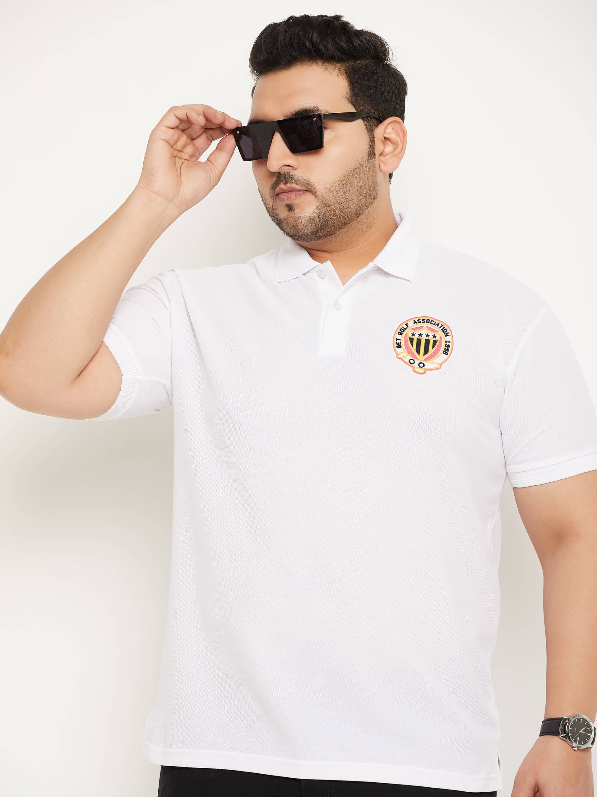 GET GOLF Pack of 1 Cotton Blend Regular Fit Solid Half Sleeves Men's Polo T Shirt ( White )