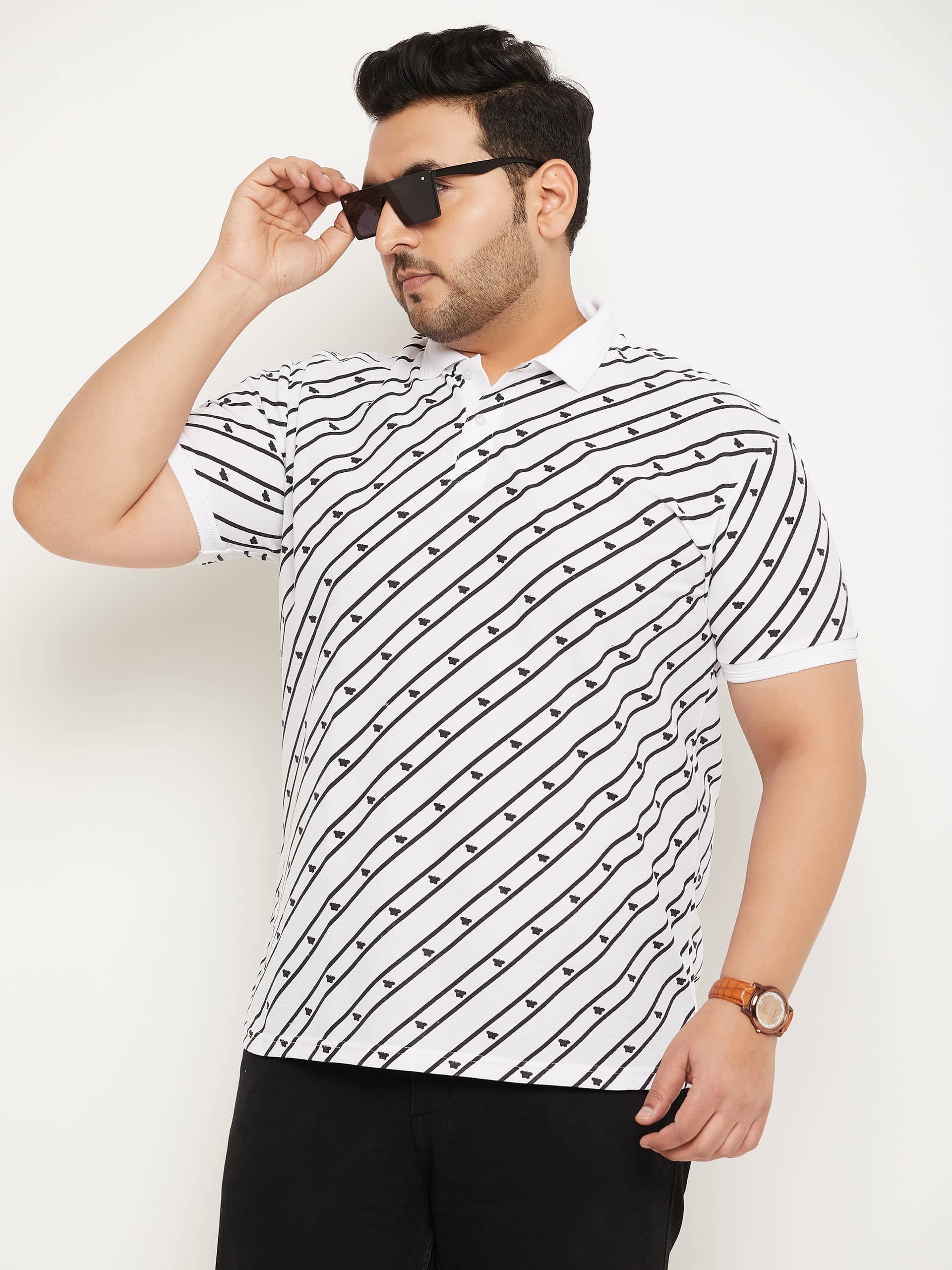 GET GOLF Pack of 1 Cotton Blend Regular Fit Printed Half Sleeves Men's Polo T Shirt ( White )