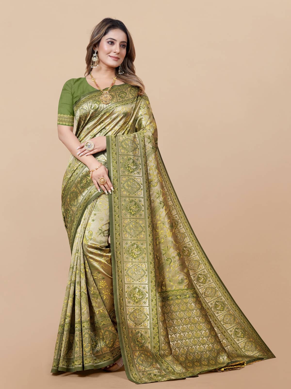Gazal Fashions Banarasi Silk Embellished Saree With Unstitched Blouse Piece ( Green ) - Sarees | Buy online on ZillyBuy
