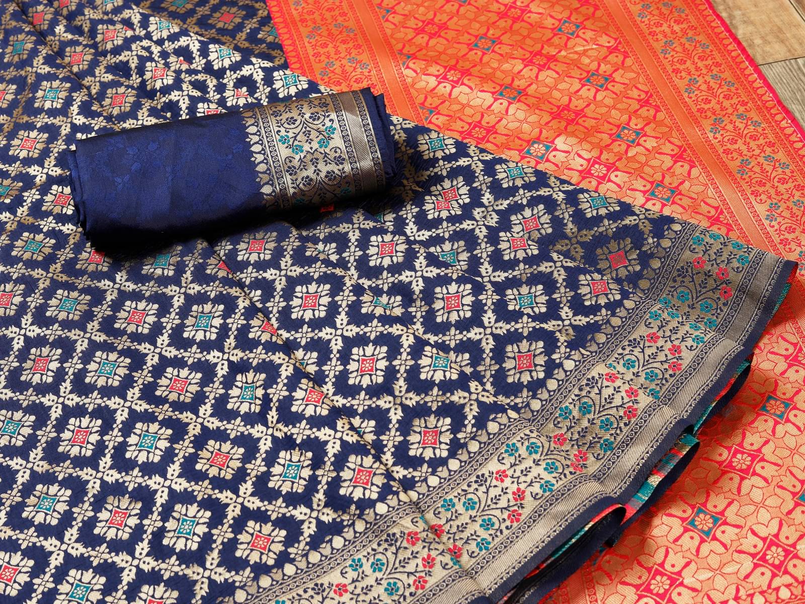     			Gazal Fashions Banarasi Silk Embellished Saree With Unstitched Blouse Piece ( Multicolour )