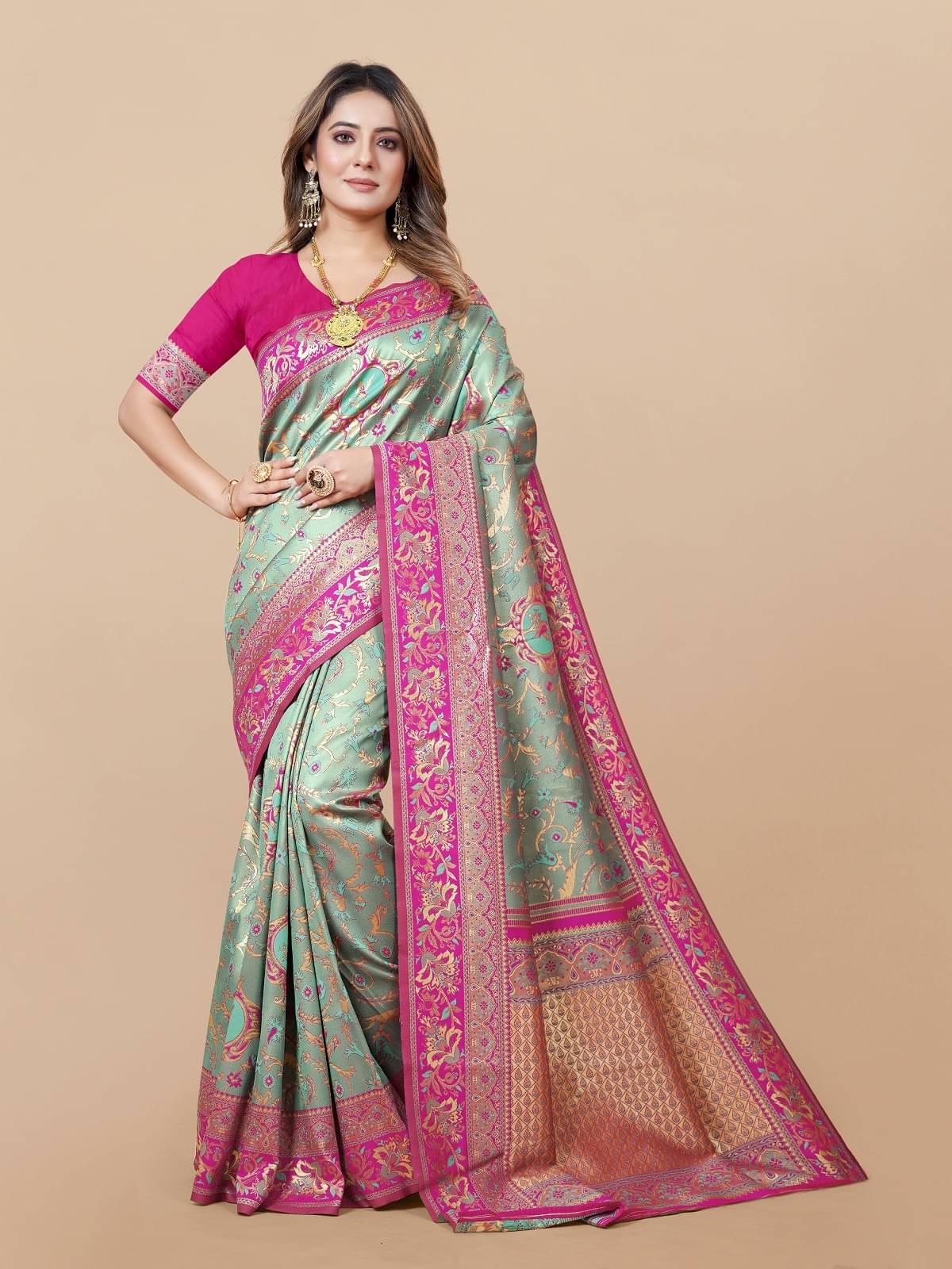 Gazal Fashions Banarasi Silk Embellished Saree With Unstitched Blouse Piece ( Multicolour )     			Gazal Fashions Banarasi Silk Embellished Saree With Unstitched Blouse Piece ( Multicolour )