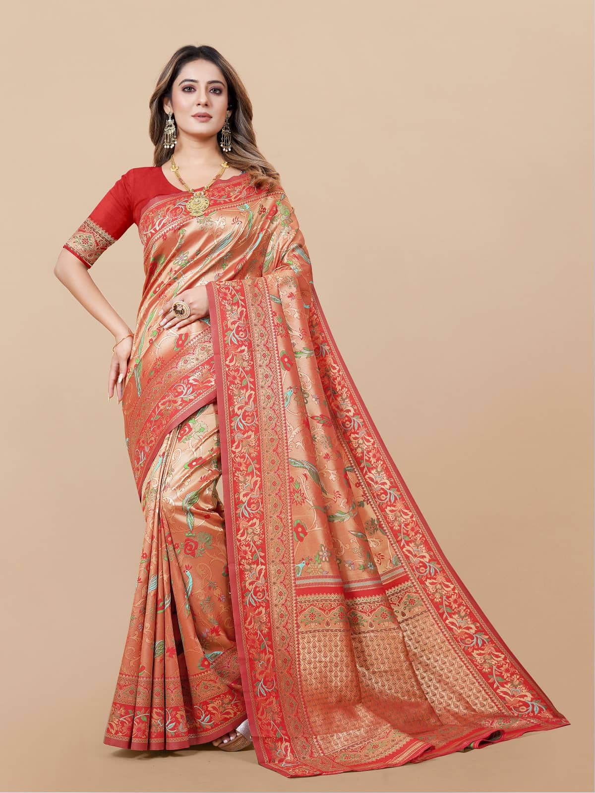 Gazal Fashions Banarasi Silk Embellished Saree With Unstitched Blouse Piece ( Multicolour ) - Sarees | Buy online on ZillyBuy