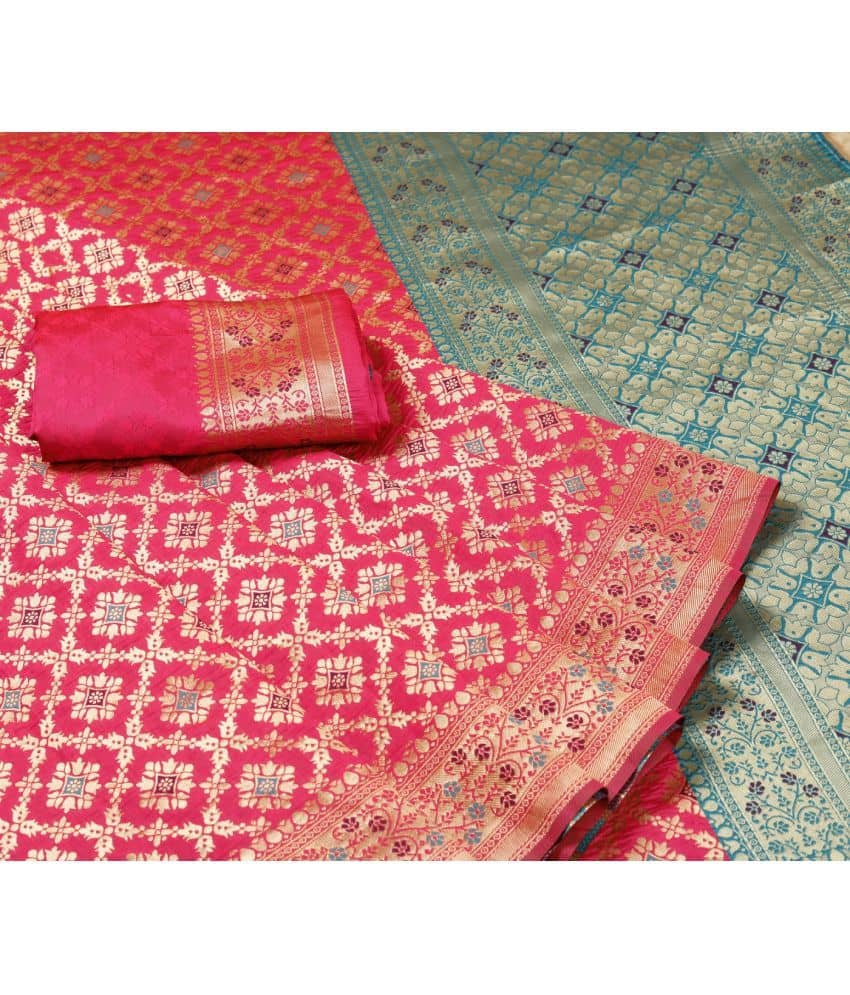 Gazal Fashions Banarasi Silk Embellished Saree With Unstitched Blouse Piece ( Multicolour )