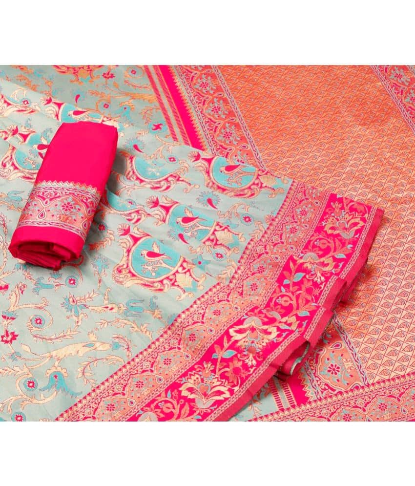 Gazal Fashions Banarasi Silk Embellished Saree With Unstitched Blouse Piece ( Multicolour ) - Sarees | Buy online on ZillyBuy