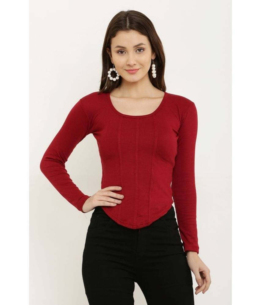     			KARIF Women's Cotton Blend Asymmetrical Top ( Maroon )