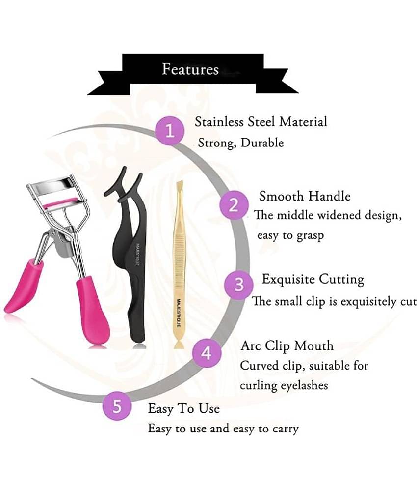 Majestique 3Pcs Eyelash Extension Kit, Eyelash Curler, Tweezer, Eyelashes Extension - Color May Very