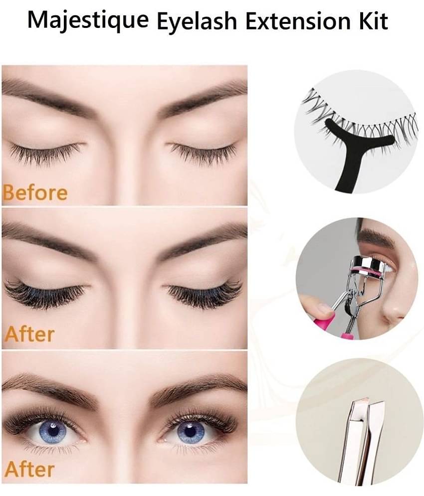 Majestique 3Pcs Eyelash Extension Kit, Eyelash Curler, Tweezer, Eyelashes Extension - Color May Very
