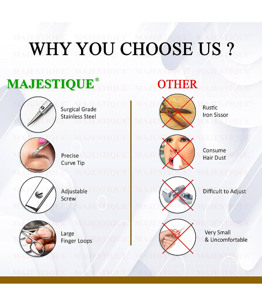 Majestique Professional Cuticle Scissors FC43 Use as Fingernails, Shaving Scissors, Moustache - 3Pcs