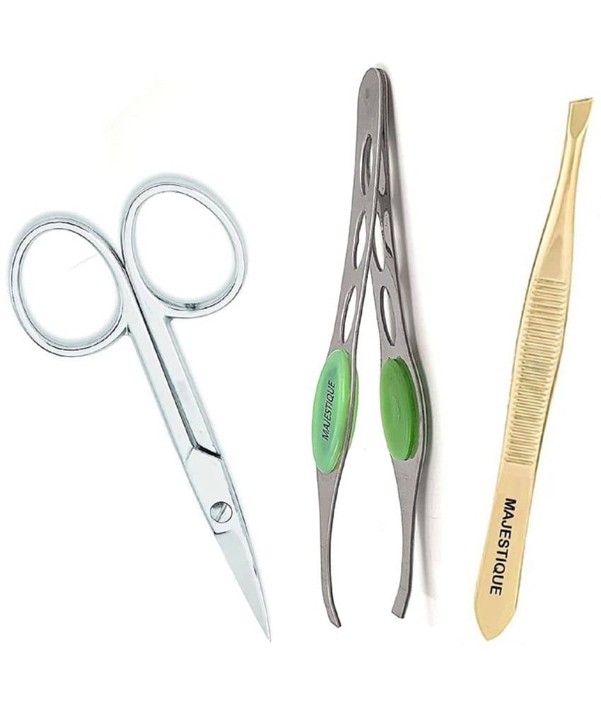 Majestique Eyebrow Pluker with Nail Scissors & Twizzer Tools for Eyebrows Plucker Removal - 3Pcs