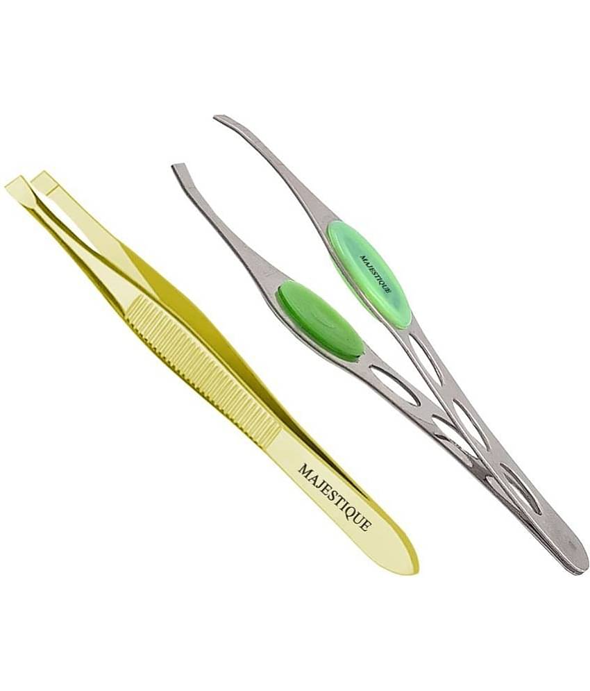 Majestique Facial Eyebrow Pluker Tweezers Tools For Hair Plucker Removal - Gold/Silver 2Pcs