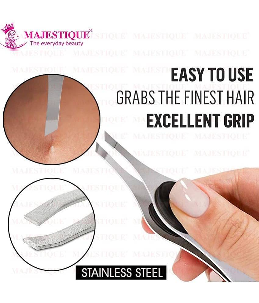 Majestique Facial Eyebrow Pluker Tweezers Tools For Hair Plucker Removal - Gold/Silver 2Pcs