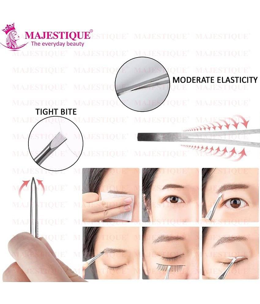 Majestique Facial Eyebrow Pluker Tweezers Tools For Hair Plucker Removal - Gold/Silver 2Pcs