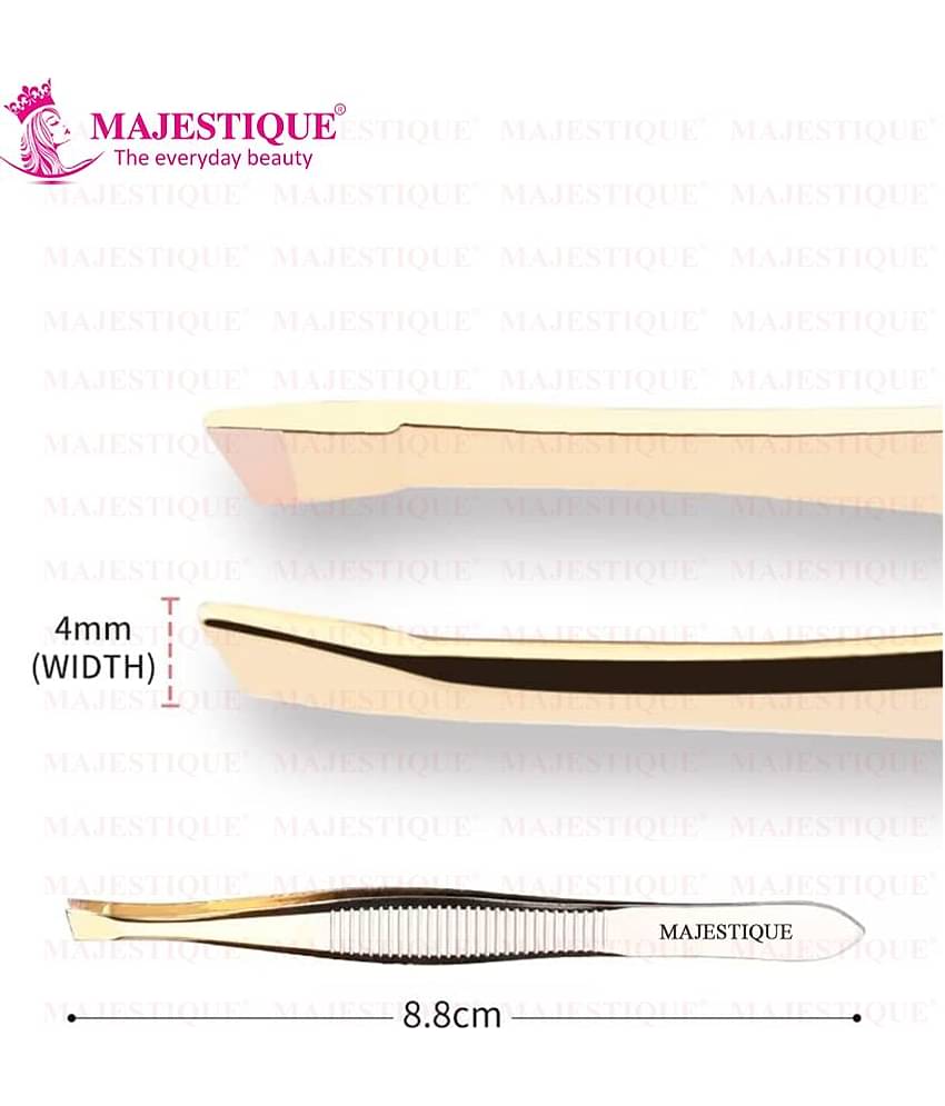 Majestique Tweezers for Eyebrows Slant Tip Stainless Steel Eyebrow Pluker for Women, Men - Pack of 2