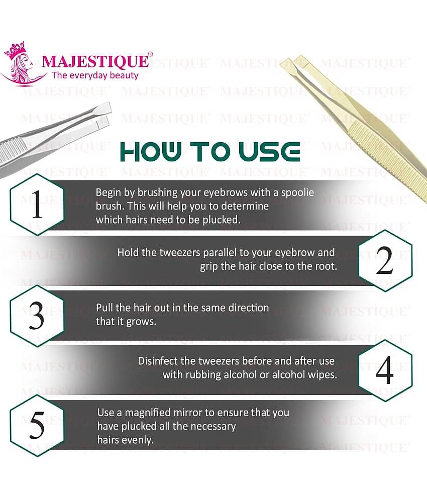 Majestique Tweezers for Eyebrows Slant Tip Stainless Steel Eyebrow Pluker for Women, Men - Pack of 2