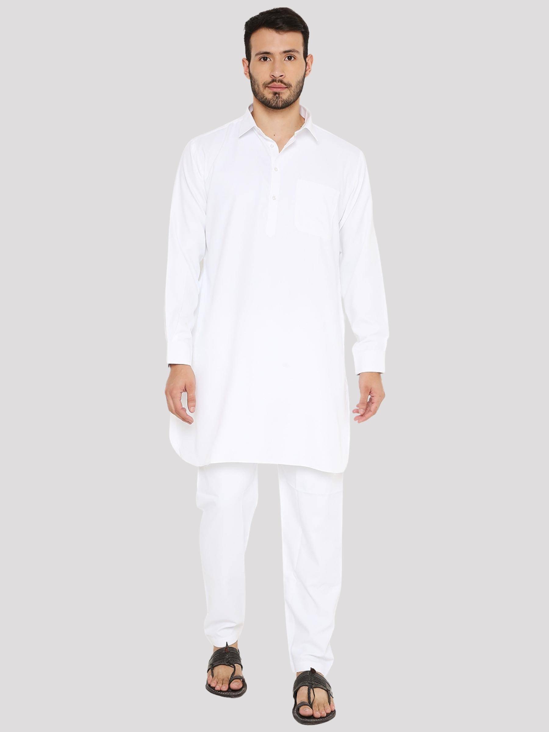Maharaja - White Blended Fabric Regular Fit Men's Pathani Suit ( Pack of 1 ) Maharaja - White Blended Fabric Regular Fit Men's Pathani Suit ( Pack of 1 )