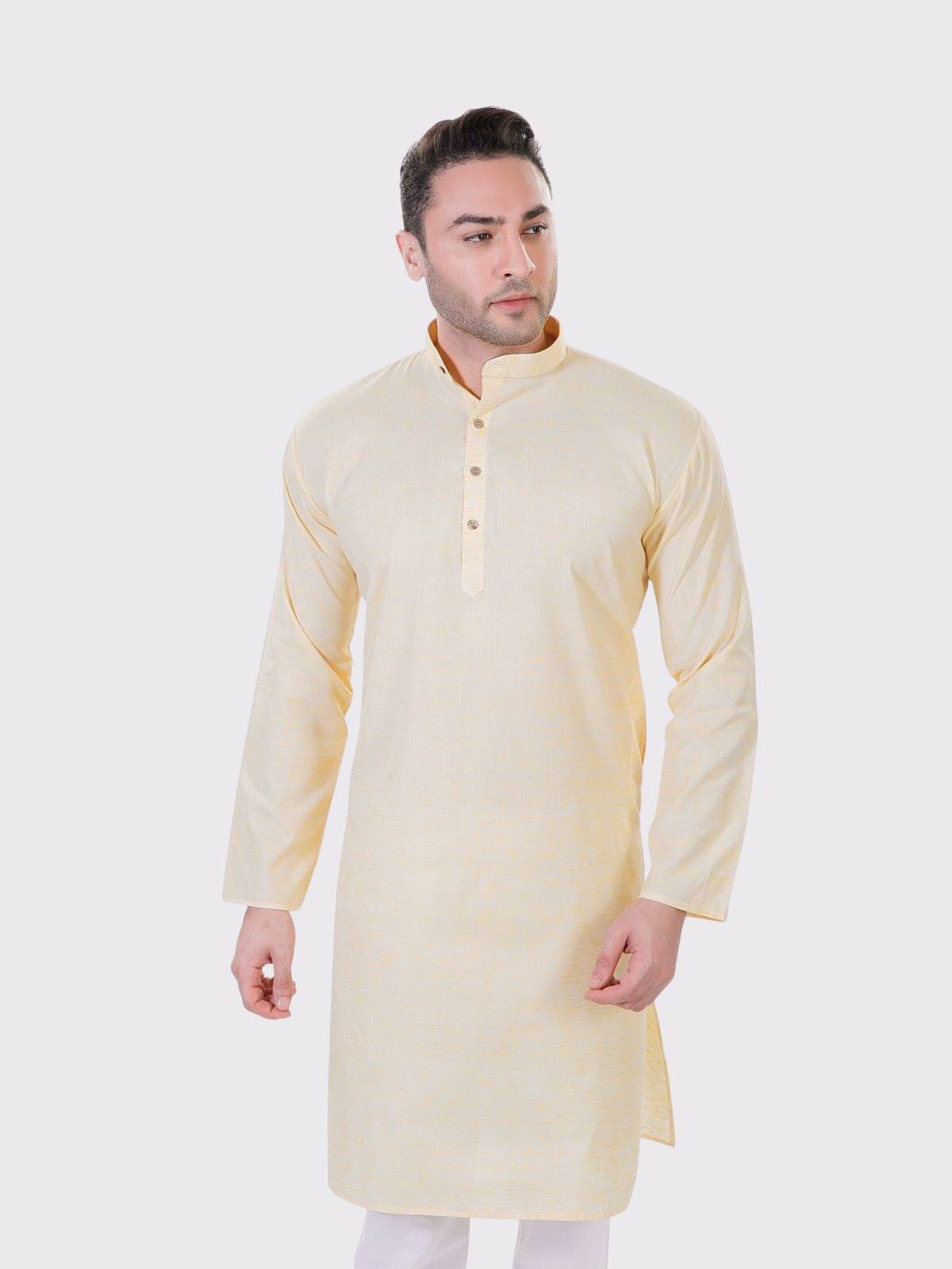     			Maharaja - Yellow Linen Men's Regular Kurta ( Pack of 1 )