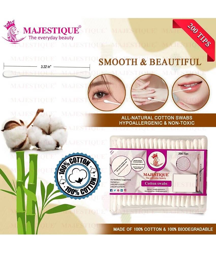 Majestique 100Pcs Paper Cotton Swabs Sticks, Flat Box, Soft Gentle on Face, Ear Cleaning - Pack of 2