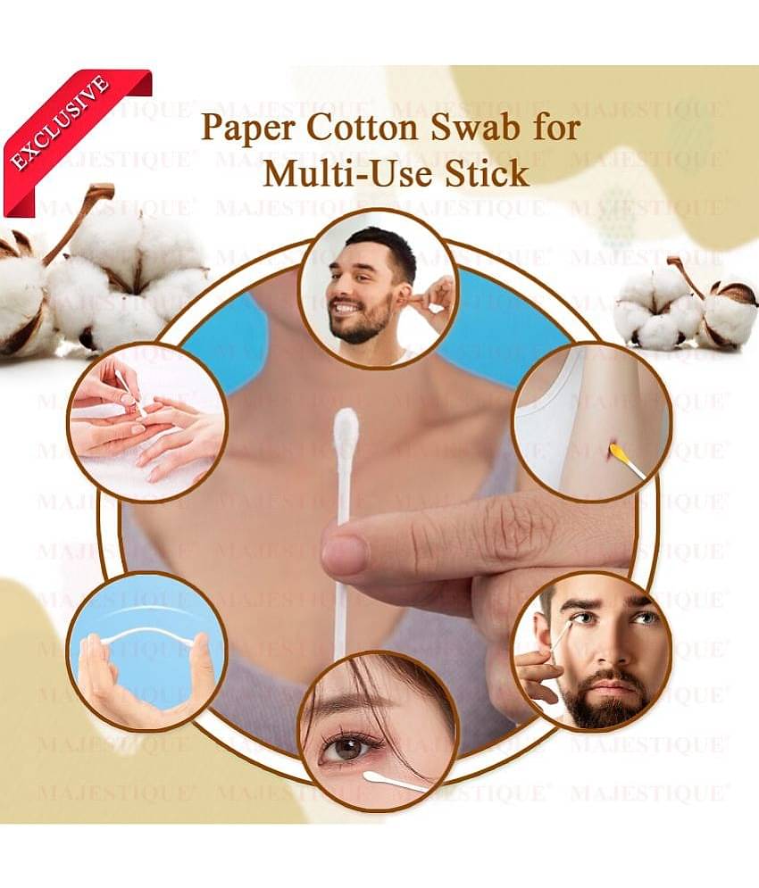Majestique 100Pcs Paper Cotton Swabs Sticks, Flat Box, Soft Gentle on Face, Ear Cleaning - Pack of 2