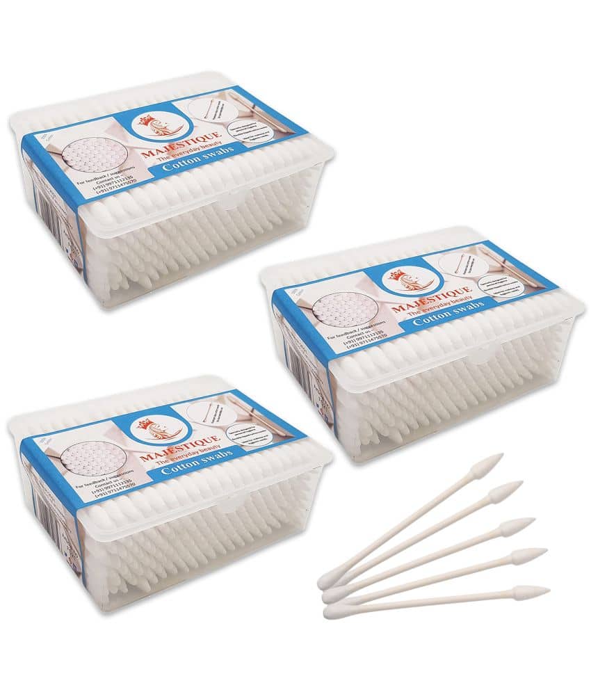 Majestique 2 Shape Paper Cotton Swabs Sticks Soft, Gentle on Face, Ear Cleaning, Sticks - Pack of 3