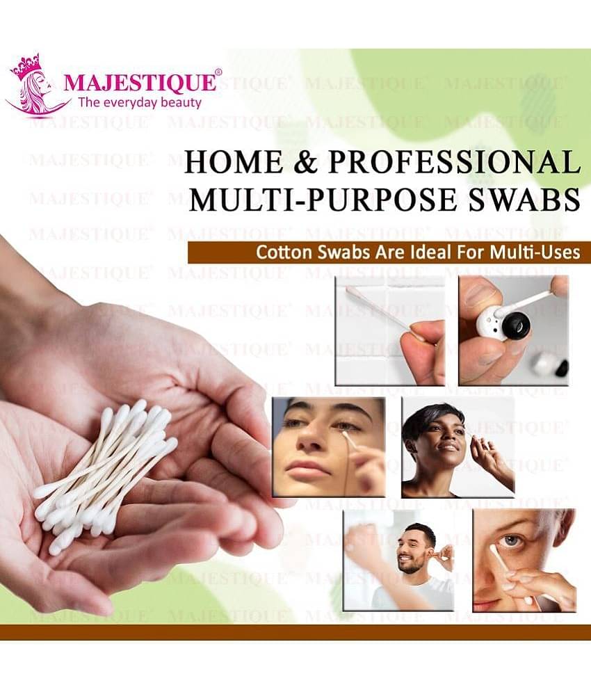 Majestique Cotton Swabs Sticks, Round Box, Gentle on Face, Ear Cleaning Pack of 3 - Color May Vary