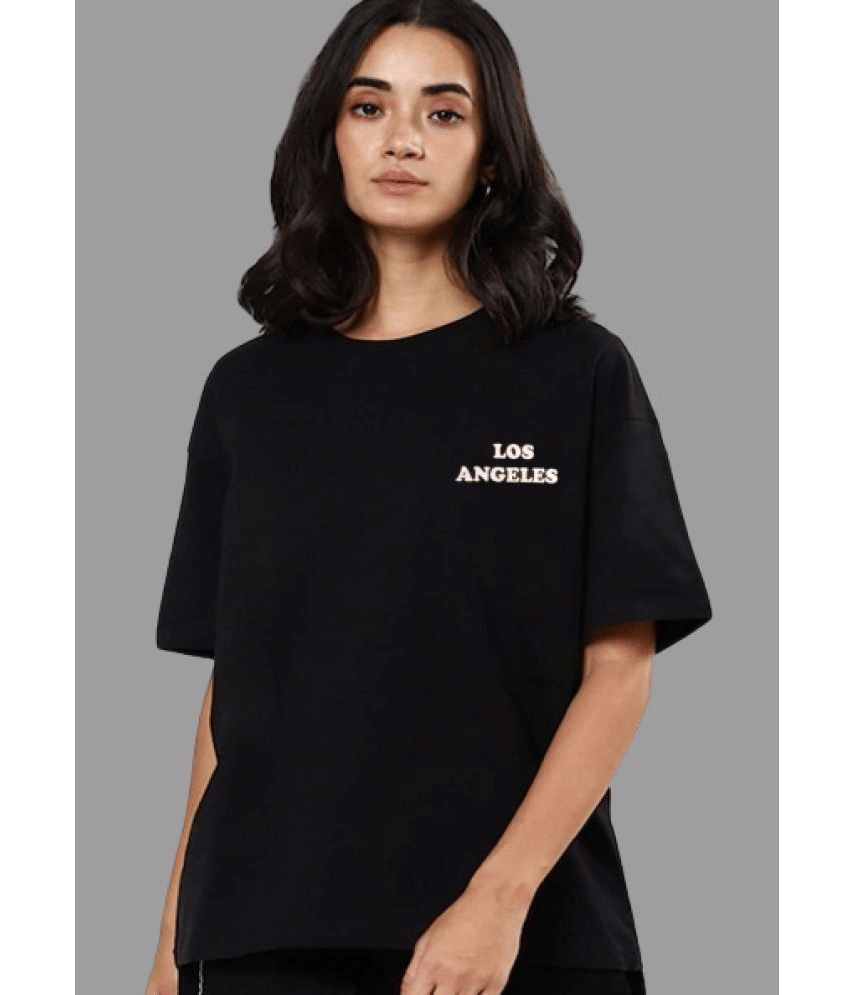 Monisha Plus Women Cotton Printed Oversized Fit Round Neck T-Shirt ( Black )