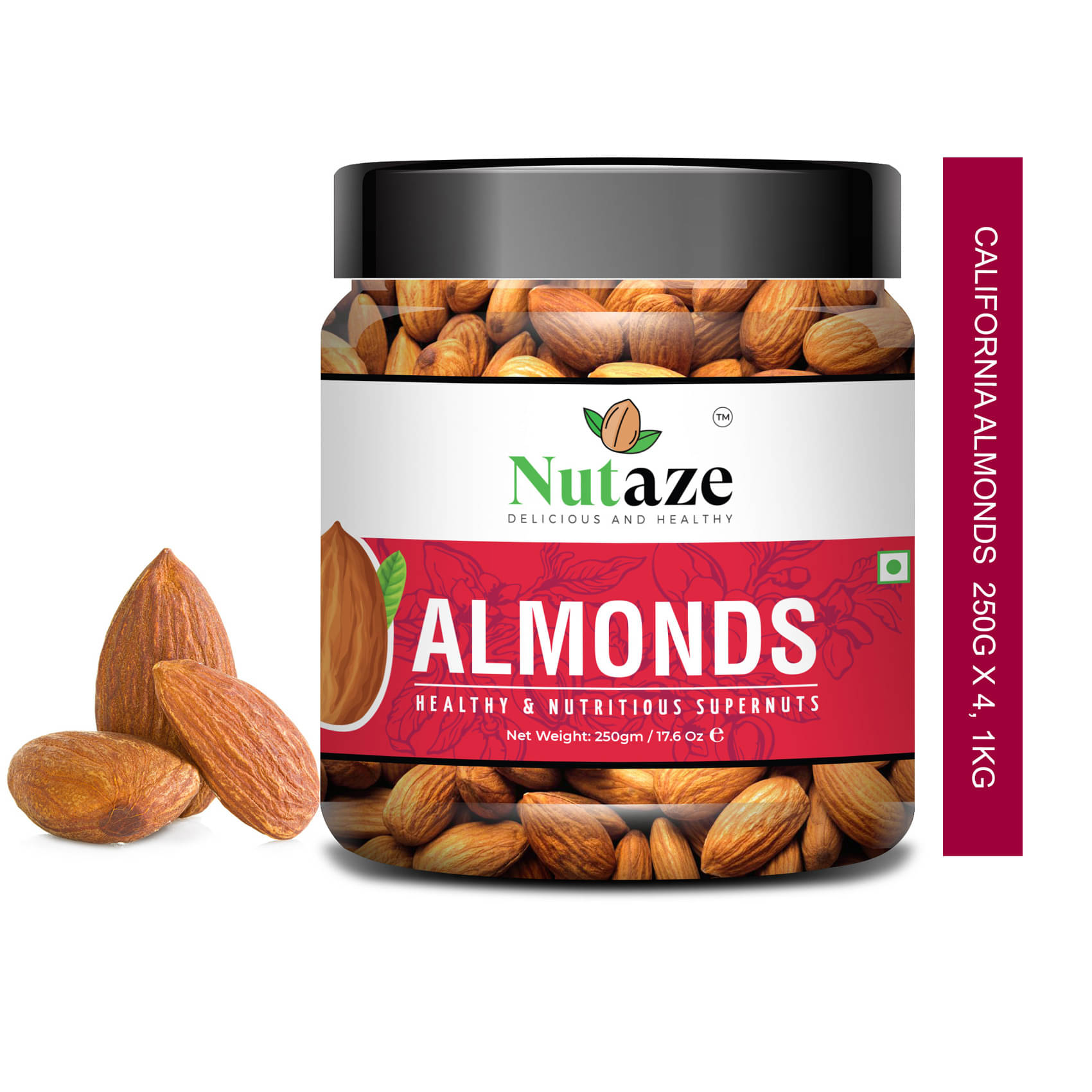     			Nutaze California Almonds Badam Giri 1kg, (250g x 4) | Premium Nuts & Dry Fruits | Rich in Protein, Magnesium, Phosphorus, and Dietary Fibre.