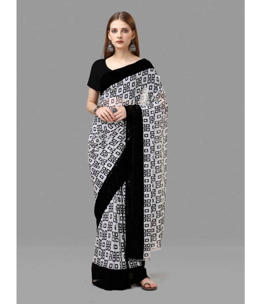     			Sanjana Silks Georgette Printed Saree With Unstitched Blouse Piece ( Black )