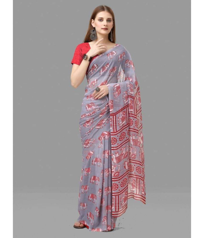     			Sanjana Silks Georgette Printed Saree With Unstitched Blouse Piece ( Grey )