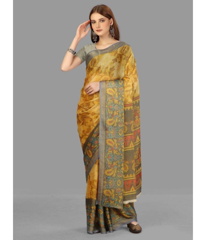 Sanjana Silks Brasso Printed Saree With Unstitched Blouse Piece ( Mustard ) Sanjana Silks Brasso Printed Saree With Unstitched Blouse Piece ( Mustard )