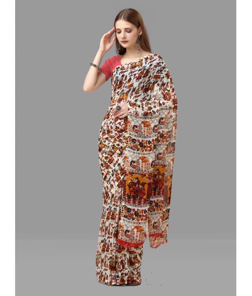 Sanjana Silks Georgette Printed Saree With Unstitched Blouse Piece ( Red ) - Sarees | Buy online on ZillyBuy