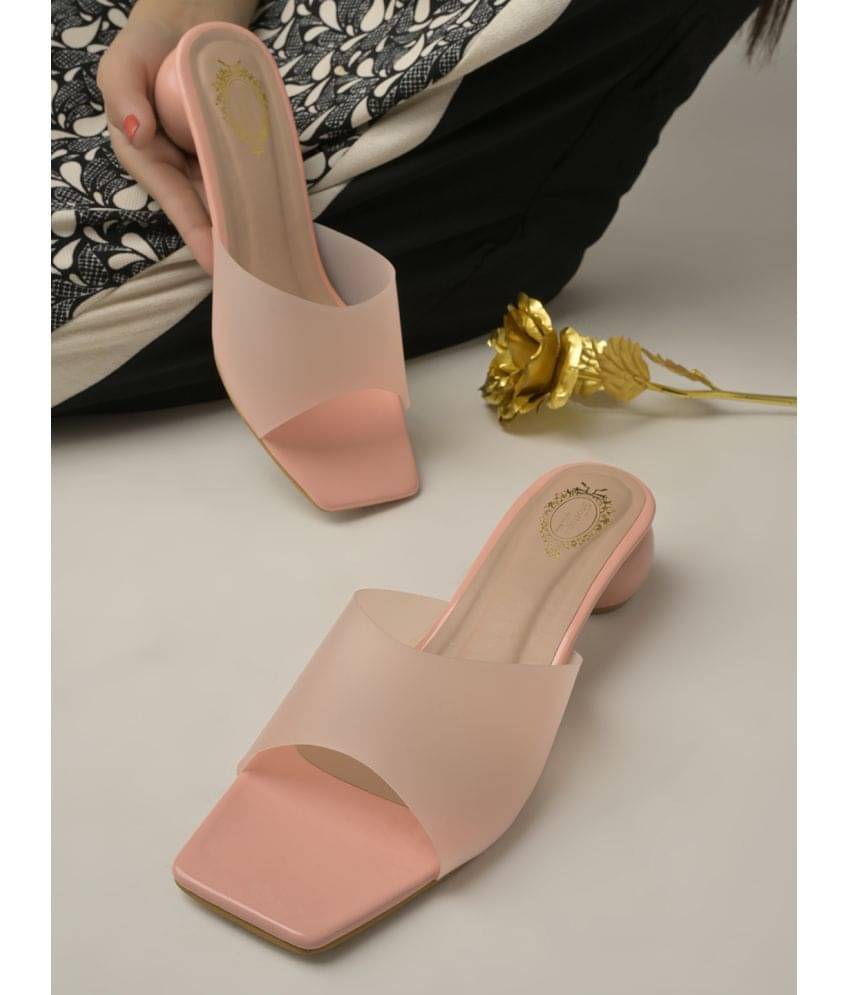 Shoetopia Clear Strap Solid Peach Block Heels & Girls Shoetopia Clear Strap Solid Peach Block Heels & Girls