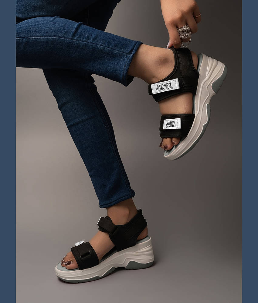 Shoetopia Lightweight Comfortable Daily Wear & Trendy Flatforms Grey Sandals & Girls