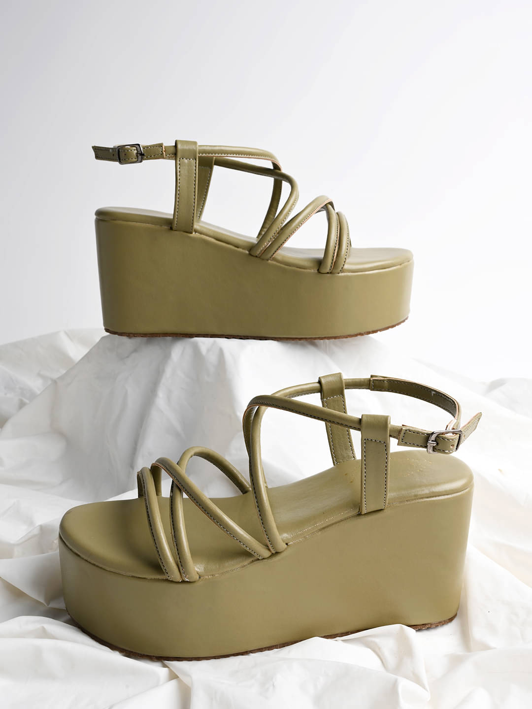     			Shoetopia Multi Straps Casual Green Flatforms & Girls
