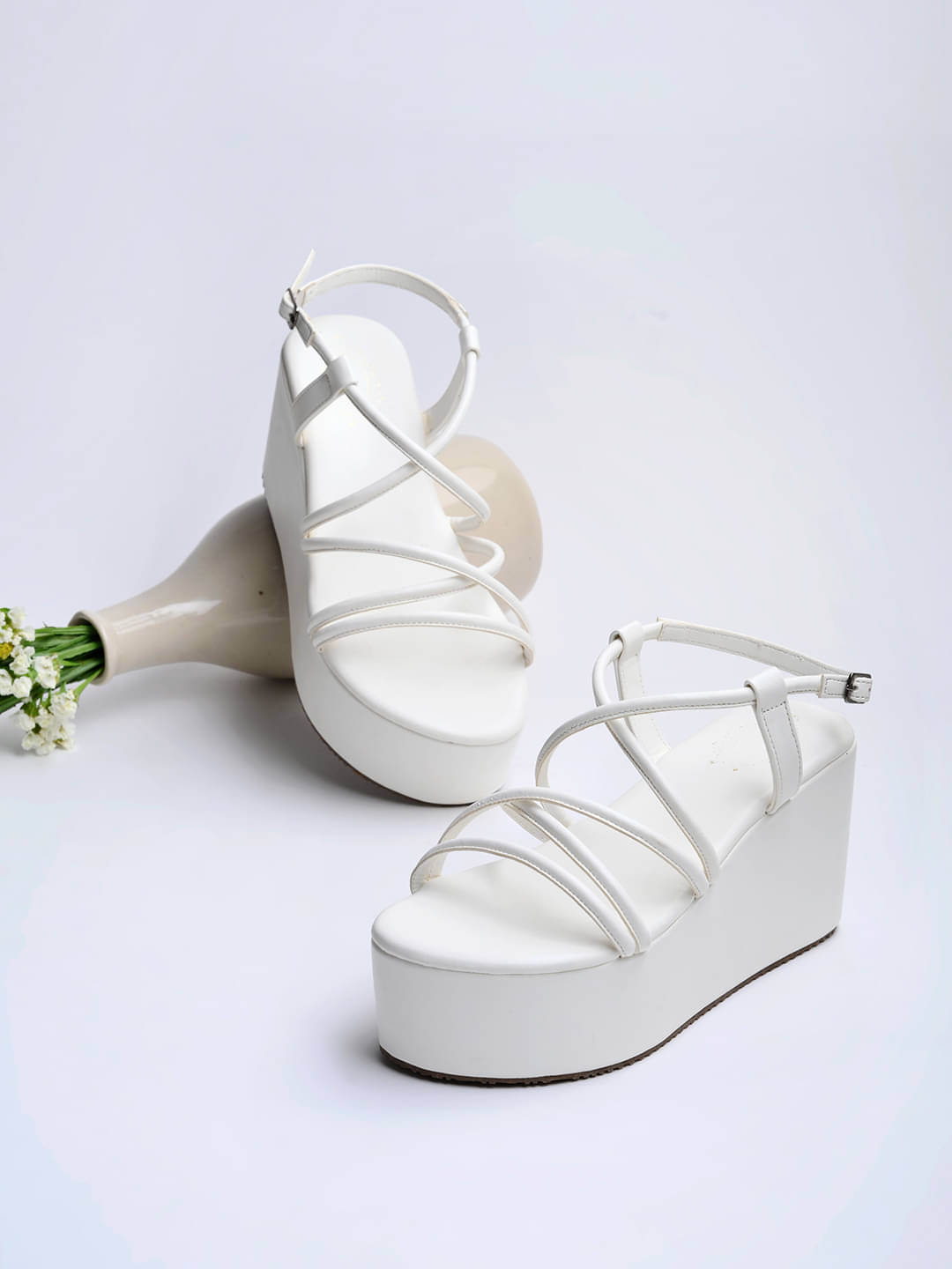 Shoetopia Multi Straps Casual White Flatforms & Girls Shoetopia Multi Straps Casual White Flatforms & Girls
