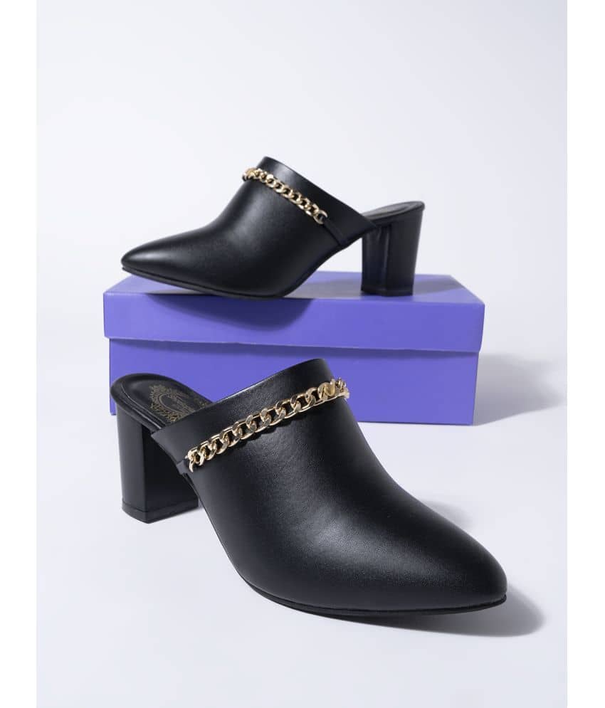 Shoetopia Pointed Toe with Stylish Golden Chain Black Pumps Girls