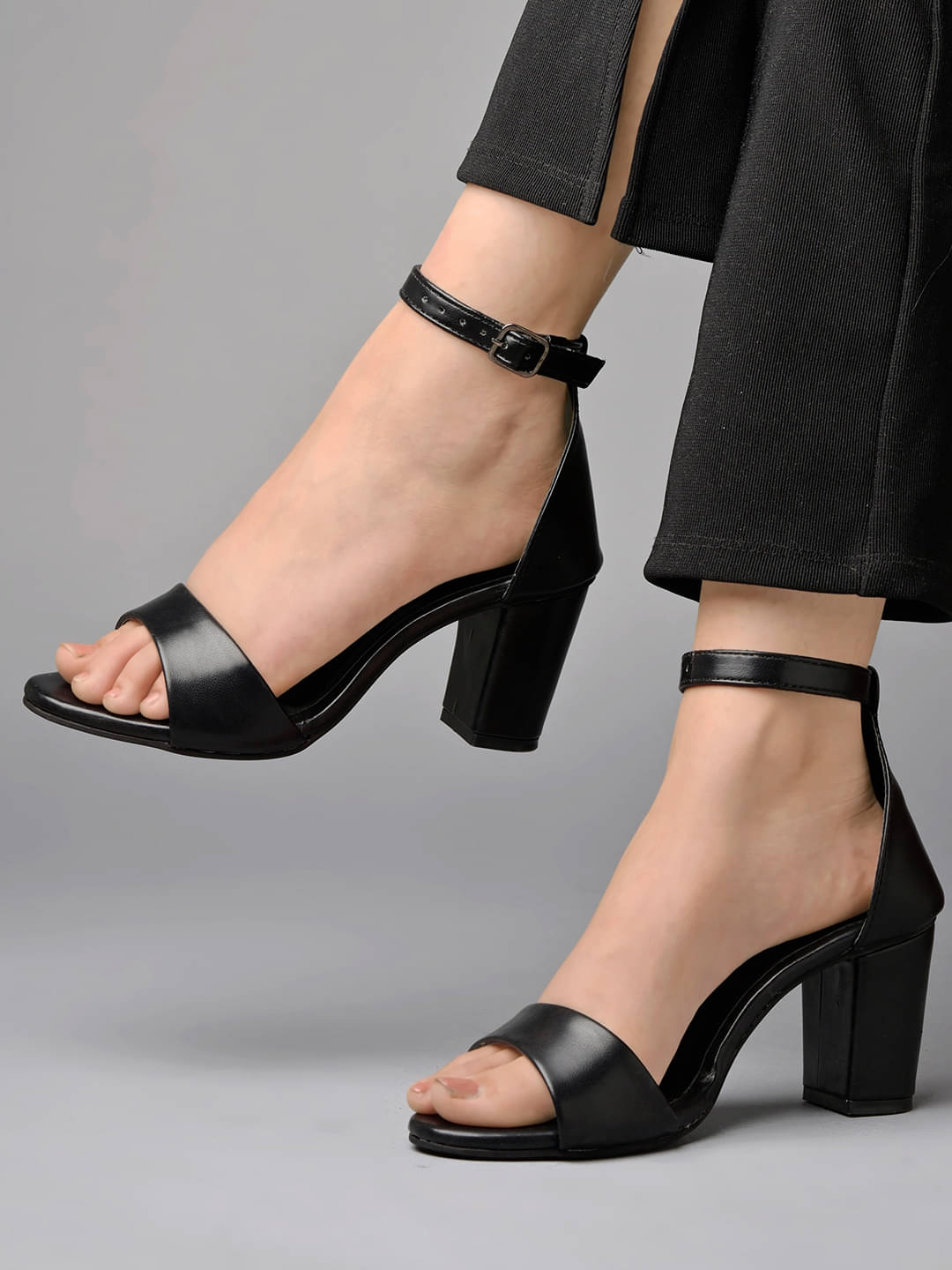 Shoetopia Stylish Ankle Strap Black Block Heeled Sandals & Girls Shoetopia Stylish Ankle Strap Black Block Heeled Sandals & Girls