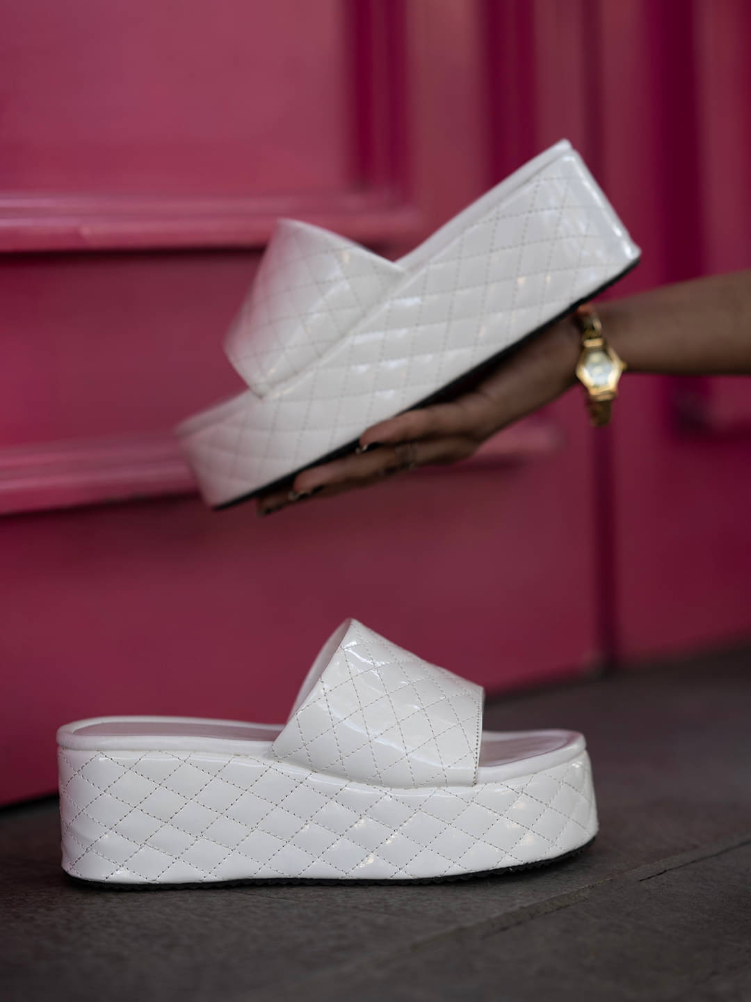 Shoetopia Stylish Quilted Stitching White Platform Heels & Girls Shoetopia Stylish Quilted Stitching White Platform Heels & Girls