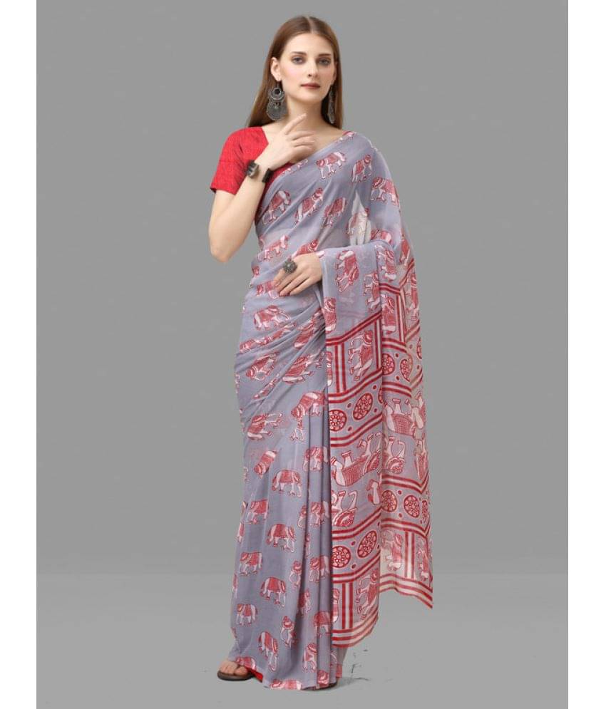 Sitanjali Lifestyle Georgette Printed Saree With Unstitched Blouse Piece ( Grey ) Sitanjali Lifestyle Georgette Printed Saree With Unstitched Blouse Piece ( Grey )