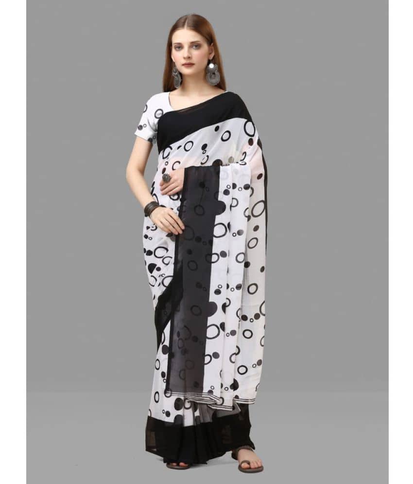 Sitanjali Lifestyle Georgette Printed Saree With Unstitched Blouse Piece ( Black ) - Sarees | Buy online on ZillyBuy