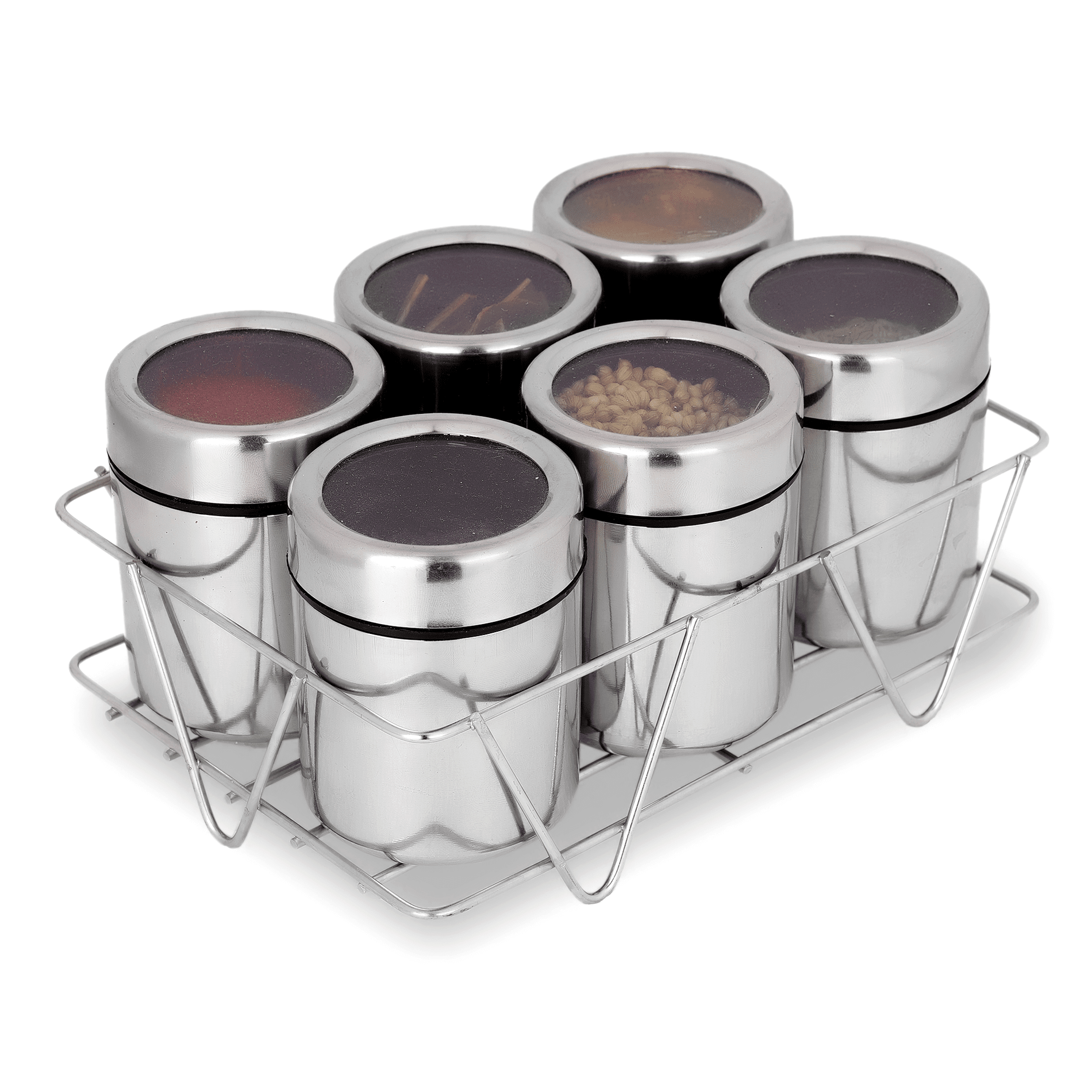 ATROCK Masala Dabba Steel Silver Spice Container ( Set of 6 )