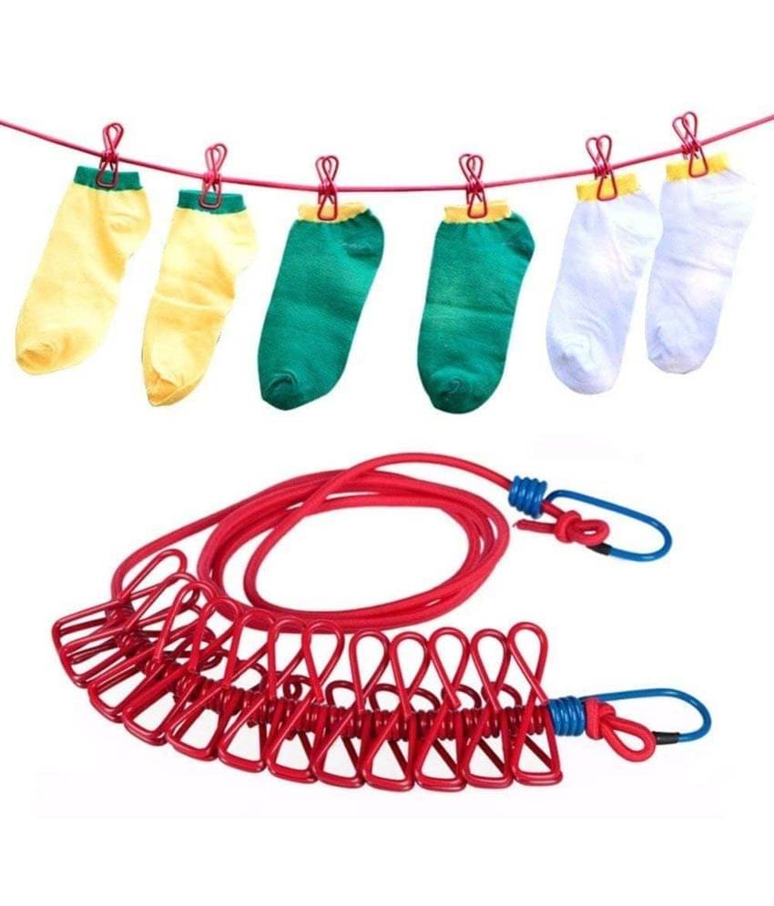 GEEO Multi Functional Portable Drying Rope with 12 Clips and 2 Hooks, Travel Clothesline Rope Clothes Hanging Hook, Outdoor Indoor Wind-Proof Clothesline (Multicolour) GEEO Multi Functional Portable Drying Rope with 12 Clips and 2 Hooks, Travel Clothesline Rope Clothes Hanging Hook, Outdoor Indoor Wind-Proof Clothesline (Multicolour)
