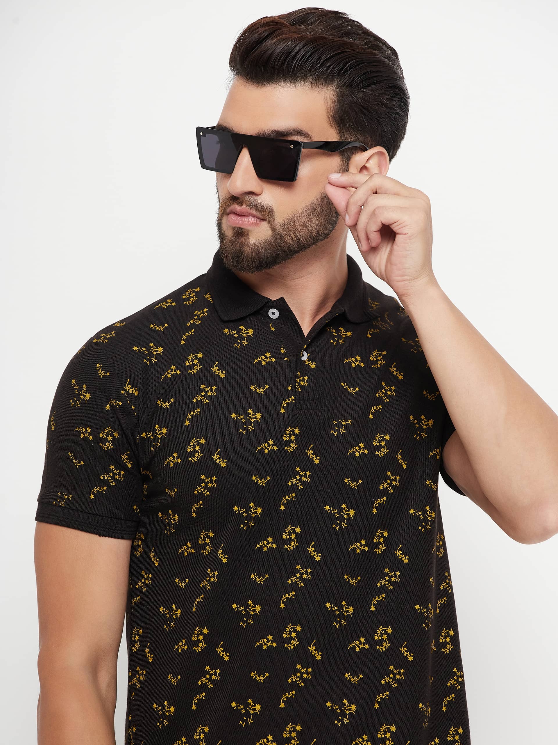GET GOLF Pack of 1 Cotton Blend Regular Fit Printed Half Sleeves Men's Polo T Shirt ( Black )