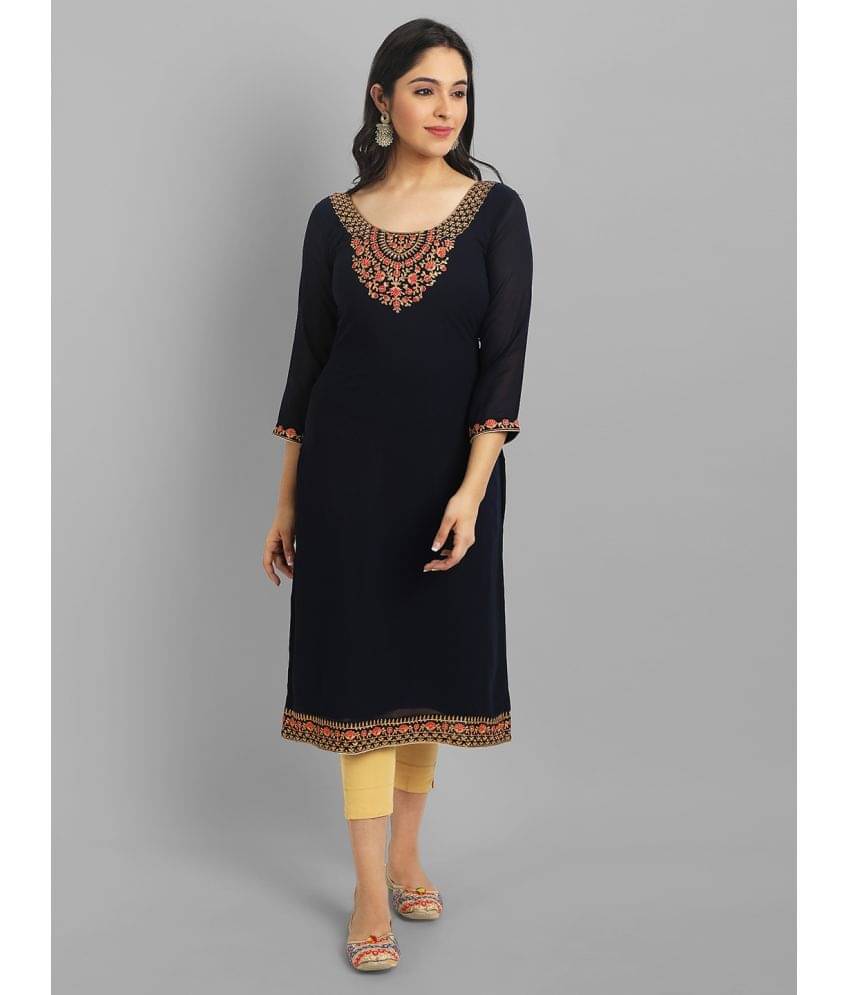 JASH CREATION - Black Georgette Women's Straight Kurti ( Pack of 1 ) JASH CREATION - Black Georgette Women's Straight Kurti ( Pack of 1 )